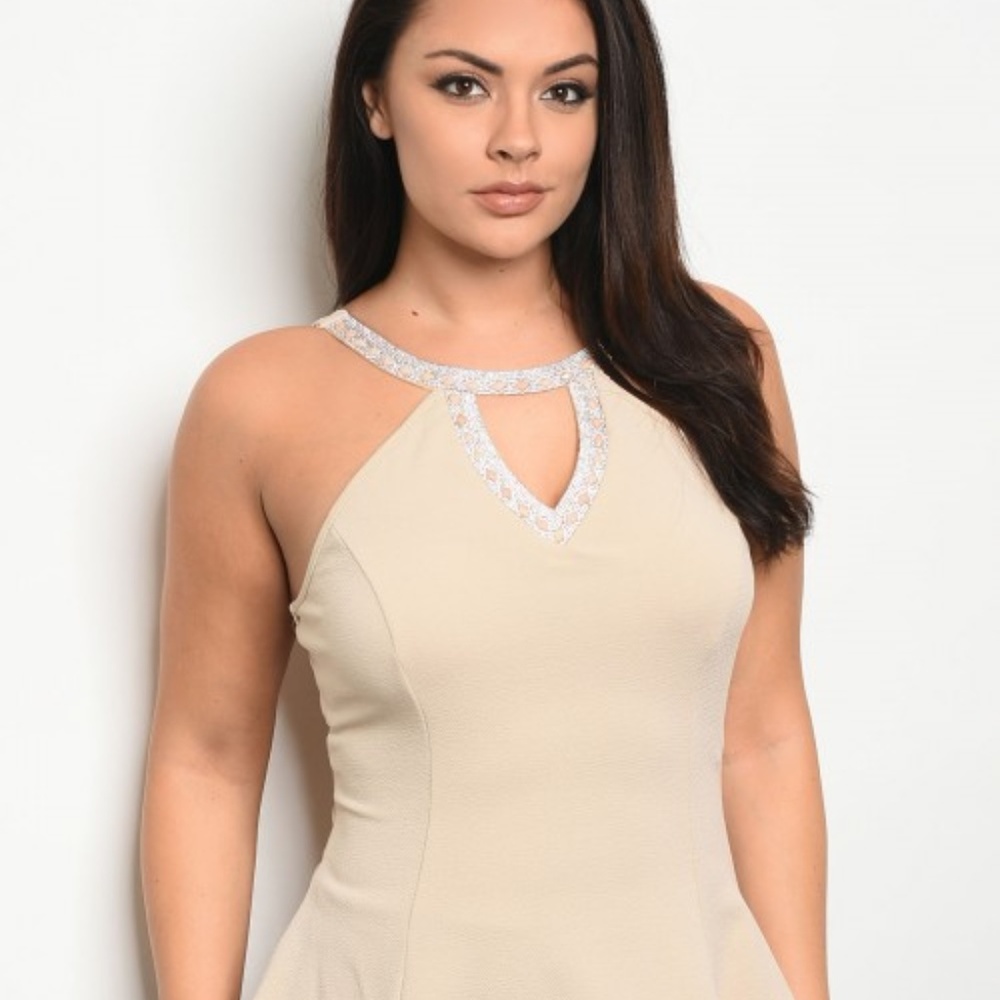 Gorgeous Sand color Embellished Halter top Plus
